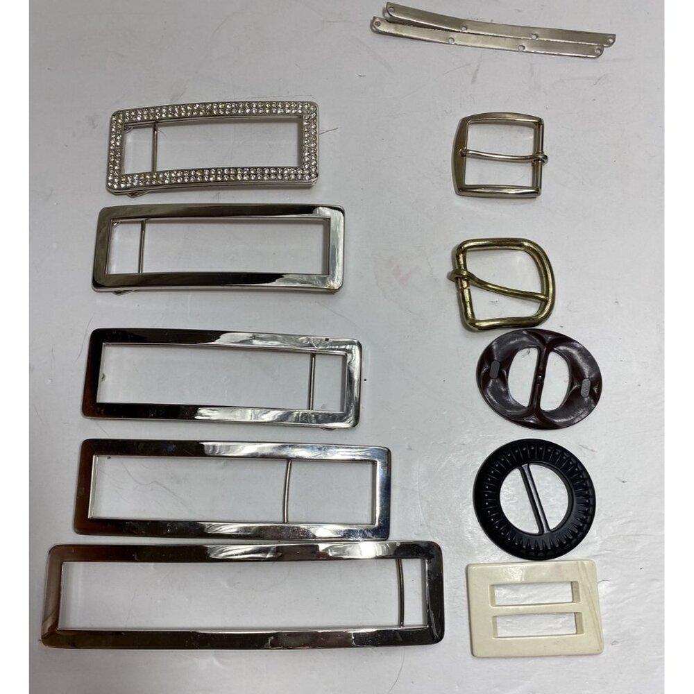 Vintage Sewing Supplies Buckle Lot Of 10 Mixed Metal Plastic Rhinestones